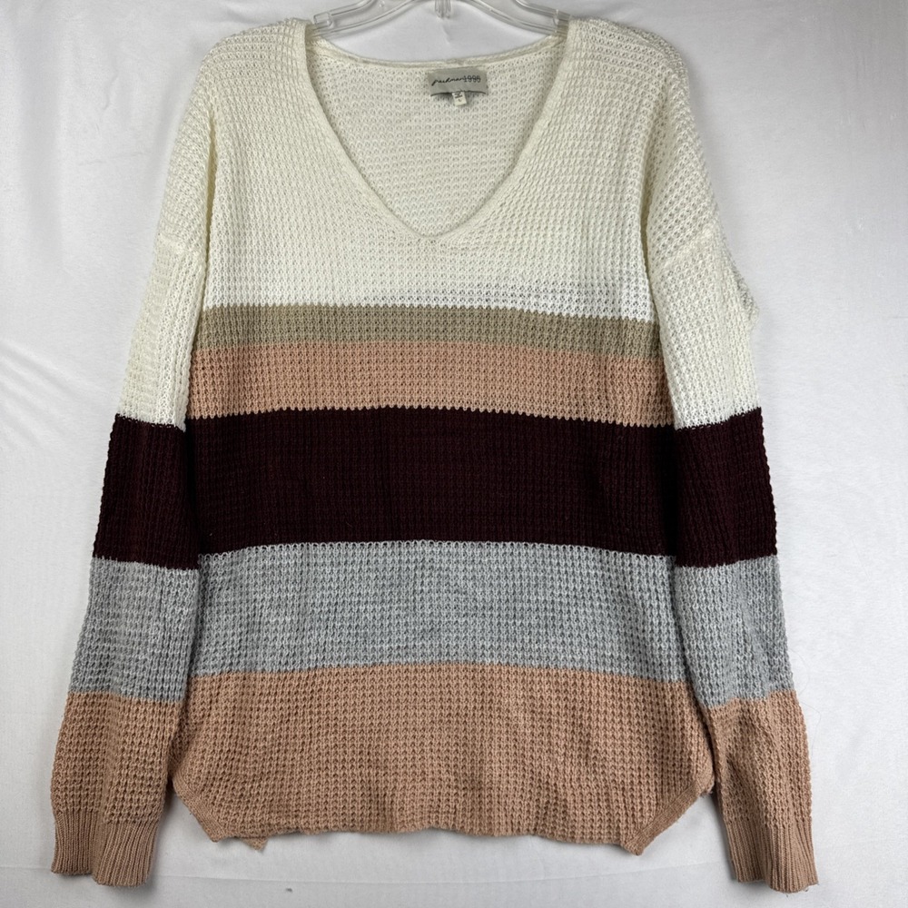 Freshman‎ 1996 Womens L Waffle Knit Colorblock Sweater Soft Acrylic Casual